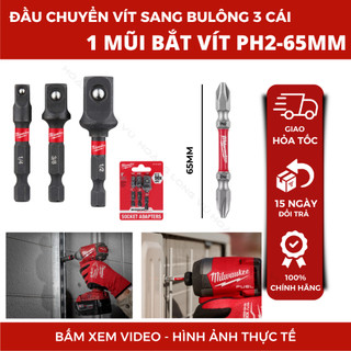 Đầu chuyển vít sang bulông 3 cái | 1 mũi bắt vít PH2-65mm Milwaukee Đầu chuyển 48-32-5033+48-32-4361