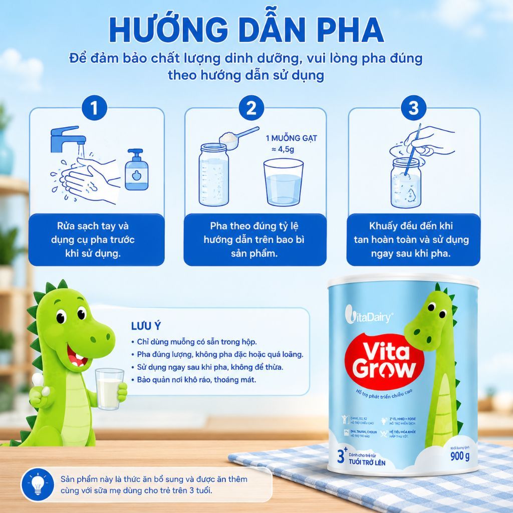 Sữa Bột VitaGrow Cho Trẻ Từ 3 Tuổi - Bổ Sung Năng Lượng, Hỗ Trợ Phát Triển Chiều Cao - Lon 900g
