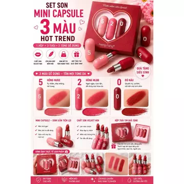 SET SON MINI CAPSULE 520 3 MÀU XINH XẮN | Son Môi Mini Velvet Hộp Trái Tim Quà Tặng Dễ Thương