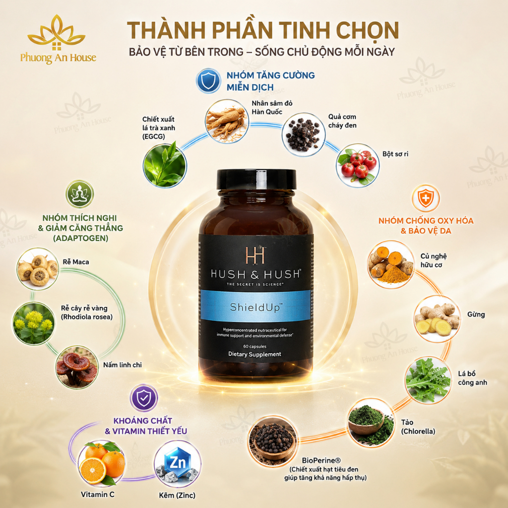 Viên uống chống nắng cho da Hush & Hush Shield Up 60 viên - PHUONGANHOUSE
