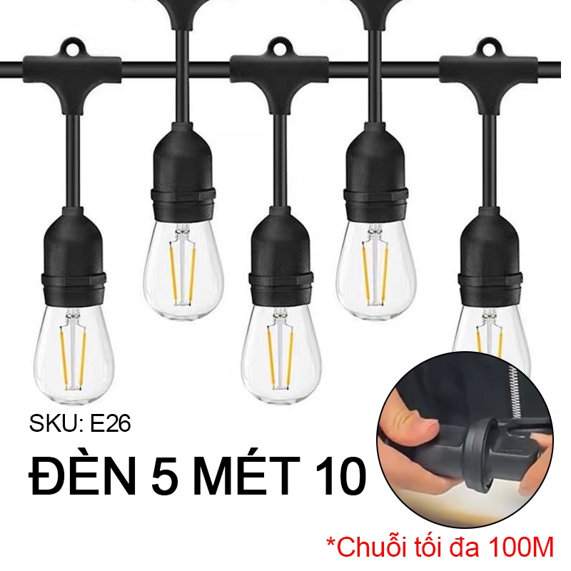 5-15m Dây đui đèn trang trí thả ngoài trời kiotool đúc chống nước quán cà phê, trà chanh, đèn sân vườn 【Kèm Bóng Đèn】