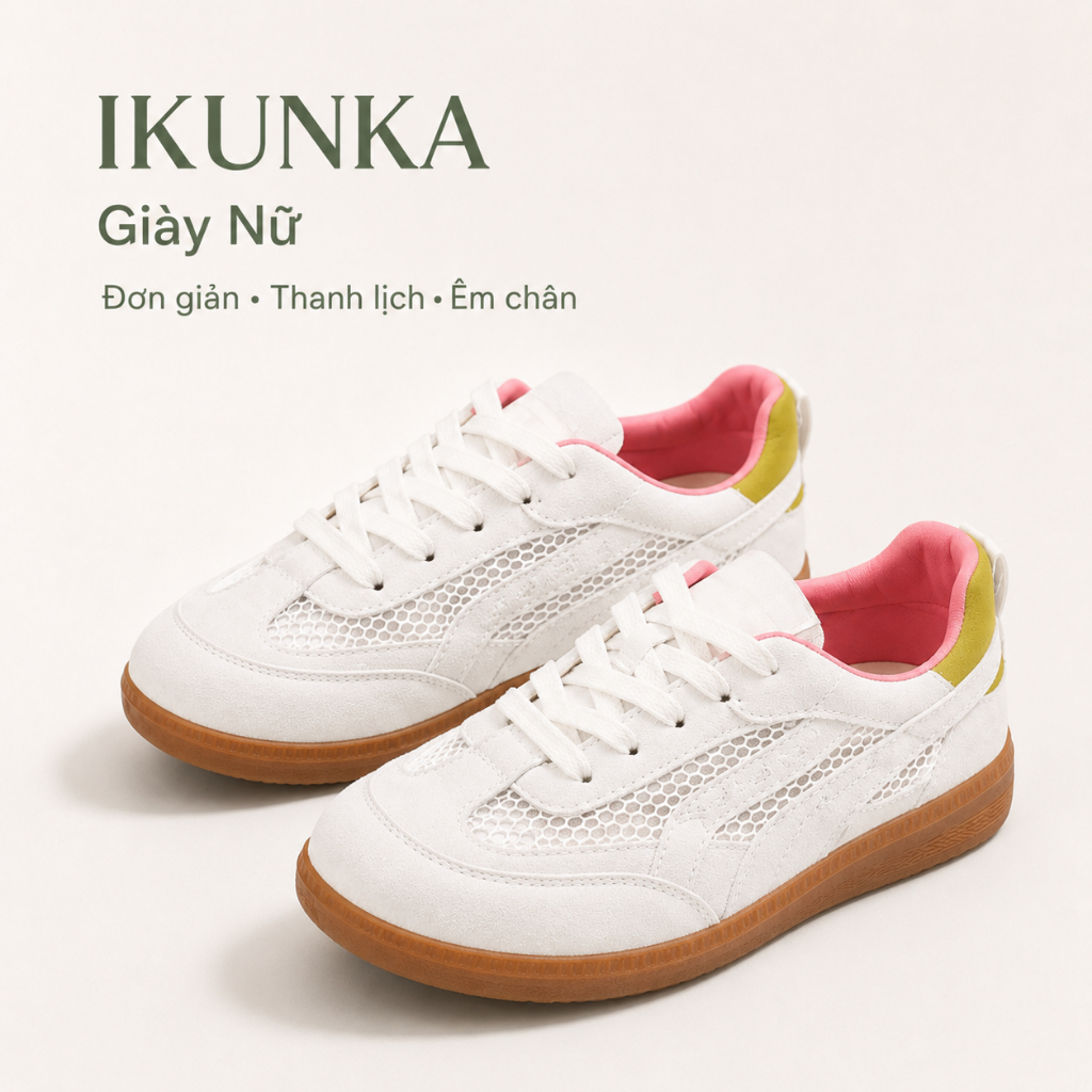 IKUNKA Giày sneaker nữ đế nâu, giày thể thao nữ mềm nhẹ thoáng khí đi học đi chơi