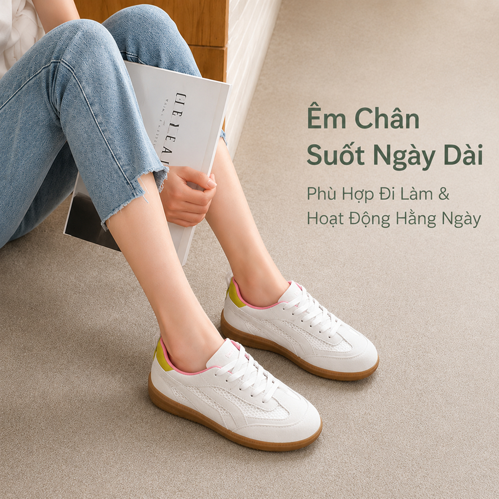IKUNKA Giày sneaker nữ đế nâu, giày thể thao nữ mềm nhẹ thoáng khí đi học đi chơi