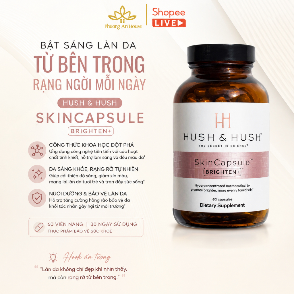 Viên uống dưỡng sáng da Hush & Hush SkinCapsule Brighten+ 60 viên