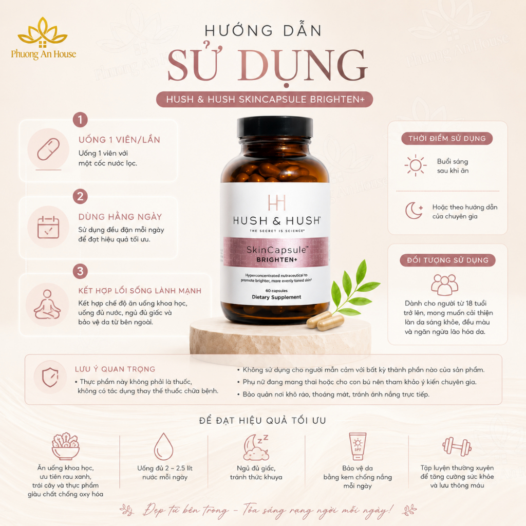 Viên uống dưỡng sáng da Hush & Hush SkinCapsule Brighten+ 60 viên