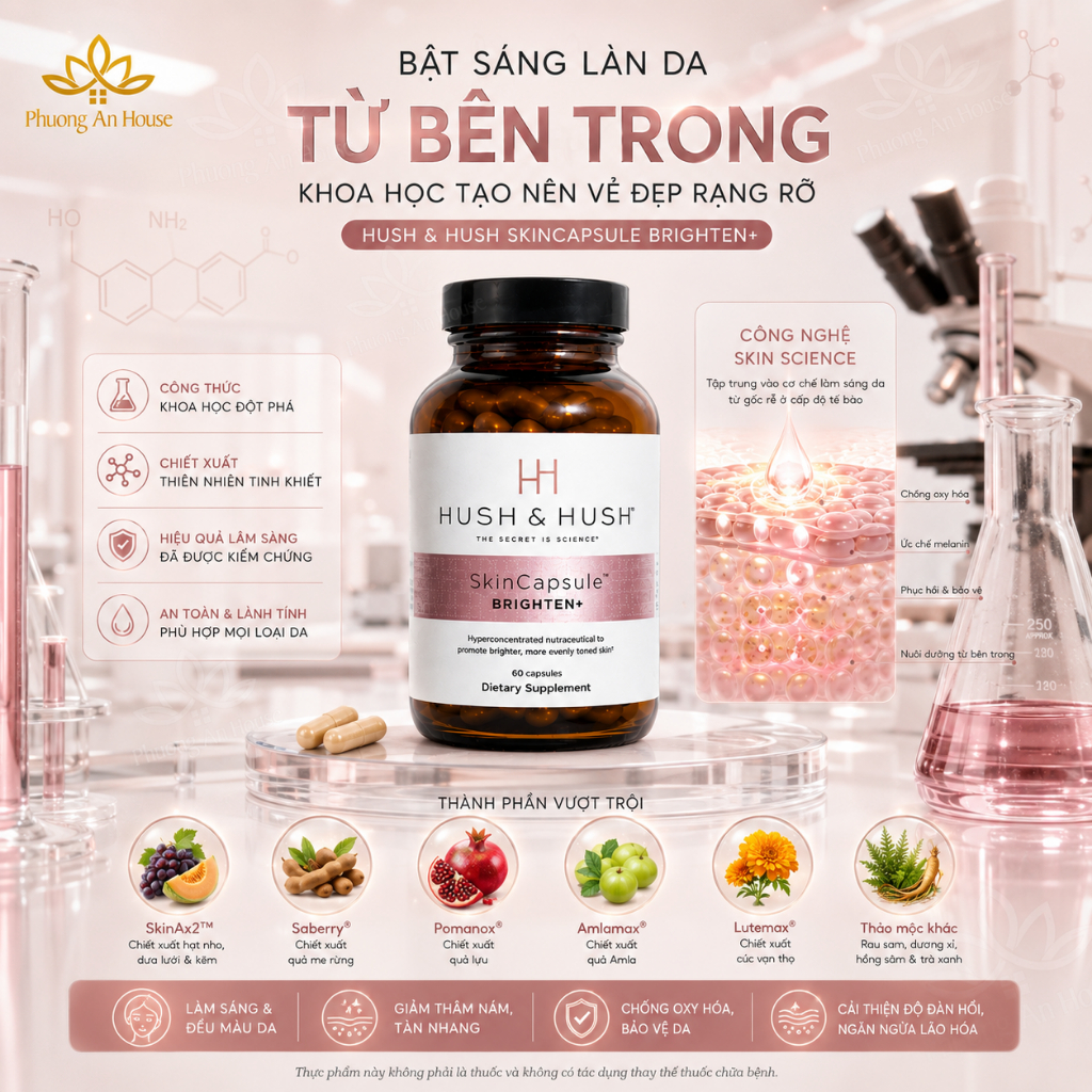 Viên uống dưỡng sáng da Hush & Hush SkinCapsule Brighten+ 60 viên