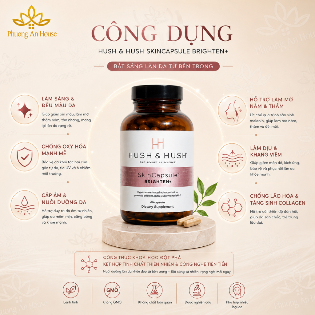 Viên uống dưỡng sáng da Hush & Hush SkinCapsule Brighten+ 60 viên
