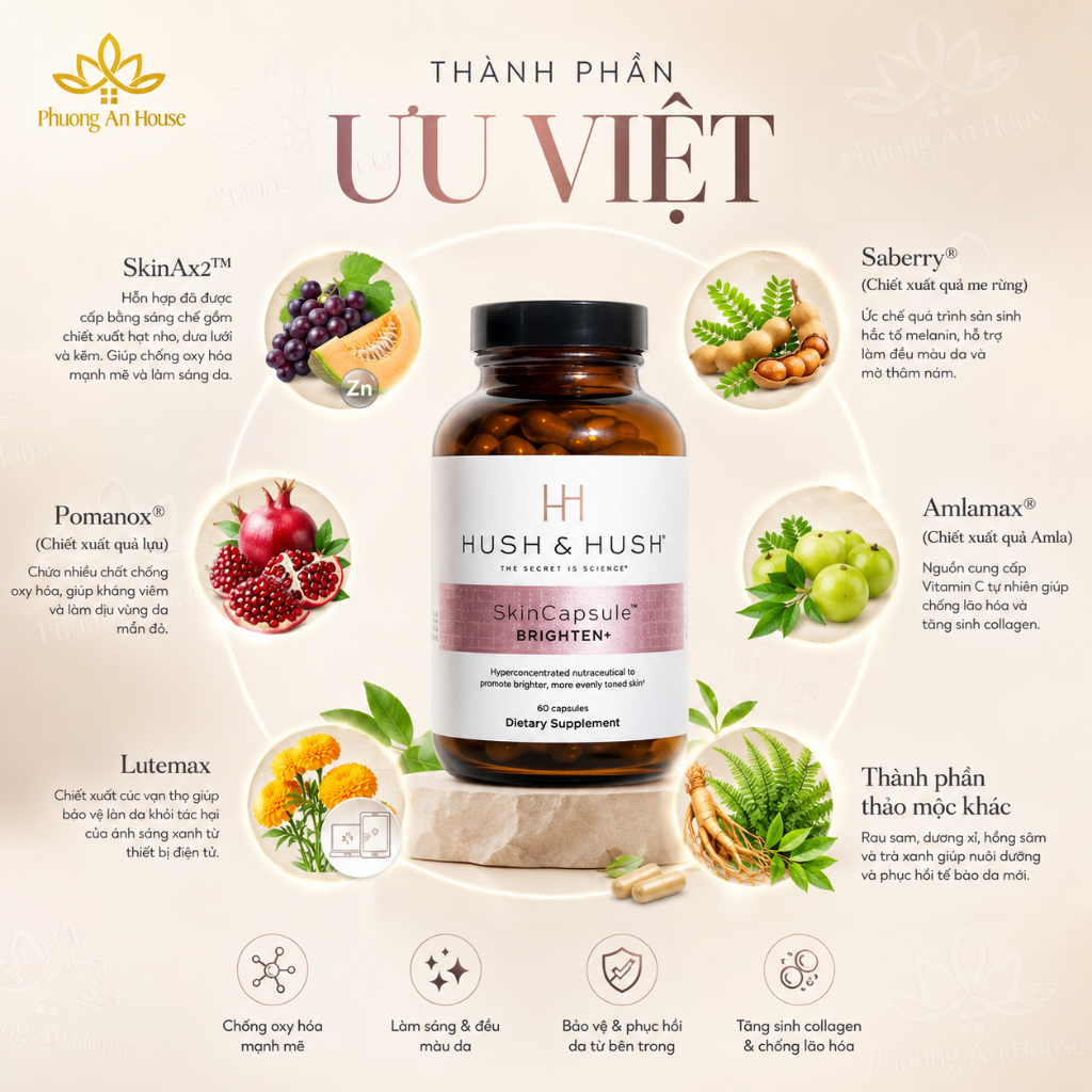 Viên uống dưỡng sáng da Hush & Hush SkinCapsule Brighten+ 60 viên