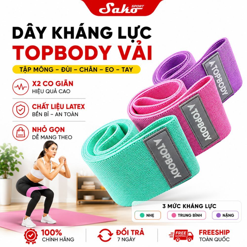 Dây Kháng Lực Miniband Vải TOPBODY – Dây Đàn Hồi Tập Mông Đùi Chân Tay, Dụng Cụ Tập Gym Yoga Fitness Tại Nhà – BAKLU01