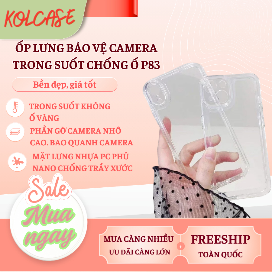[ IPHONE 17 ] Ốp lưng trong suốt chống ố Kolcase P83 có bảo vệ camera, tích hợp nút bấm kim loại cho iphone 14 15 16 17