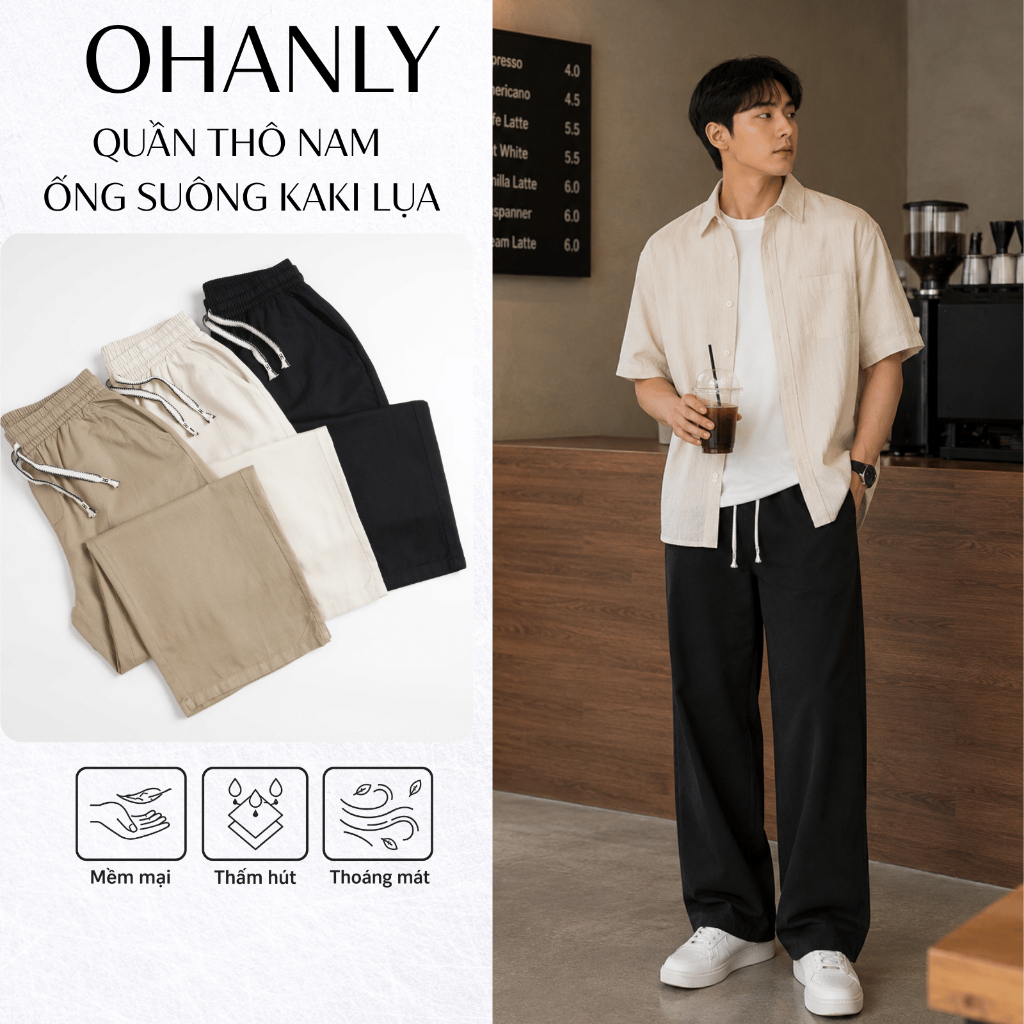 (QUA TANG NGAU NHIEN)sdfsff Dài dsdỐng Suông OHANLY Kaki Lụa Mềm Mát Lưng Thun Dây Rút Form Rộng Hàn Quốc Đi Chơi Đi Là