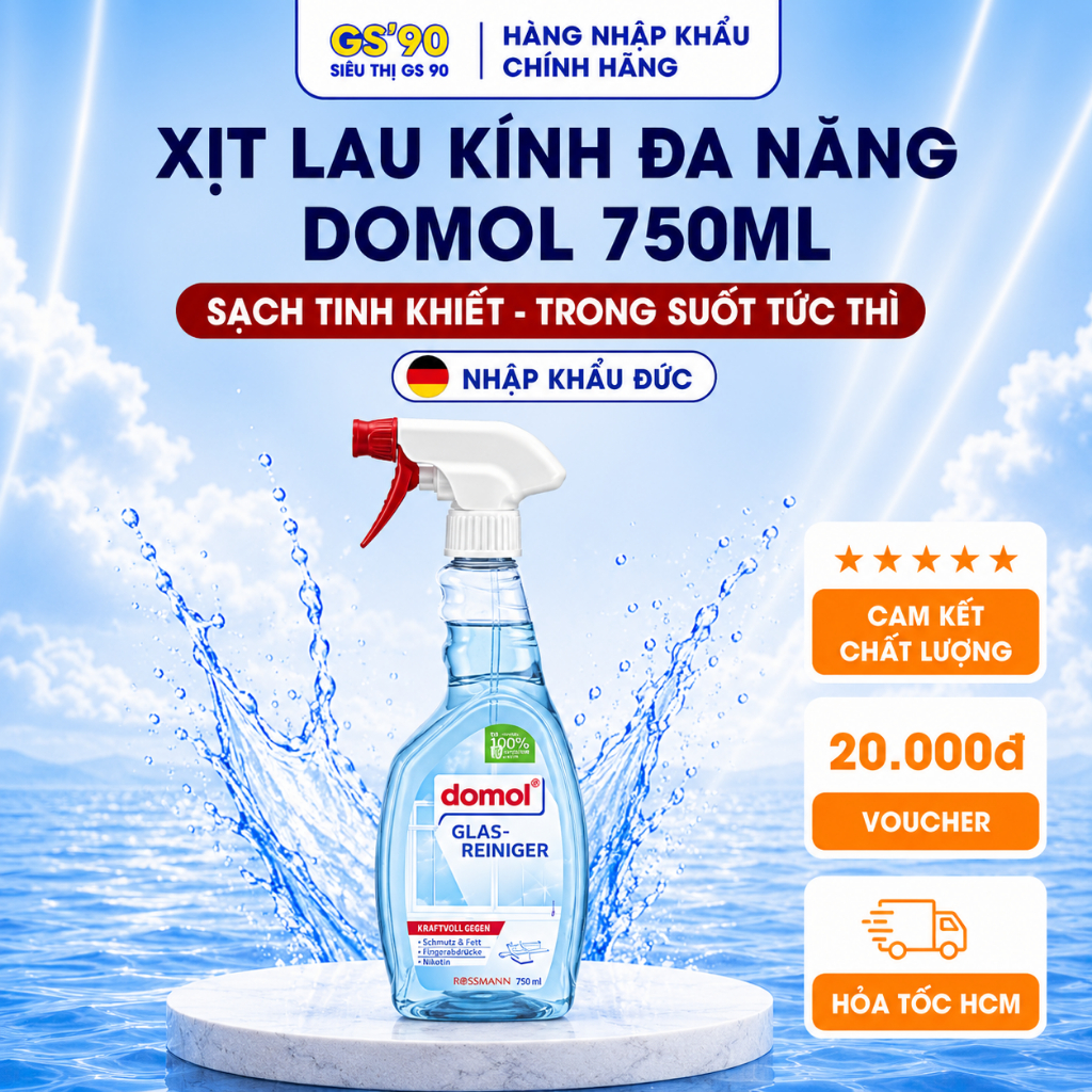 Xịt lau kính Domol Glasreiniger 750ml Công thức Cải Tiến Làm Sạch Chuyên Sâu Cho Kính