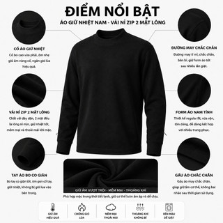Áo Giữ Nhiệt Nam Mặc Ngoài Vải Zip 2 Mặt Lông Mềm Mát Ấm Áp Form Chuẩn Trẻ Trung  AGN103
