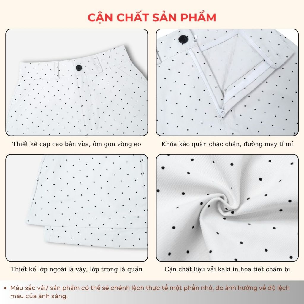 Quần váy kaki nữ BIGSIZE Mèo Ú chân váy ngắn chữ A chấm bi cạp cao có túi phong cách basic thanh lịch Hàn Quốc 581
