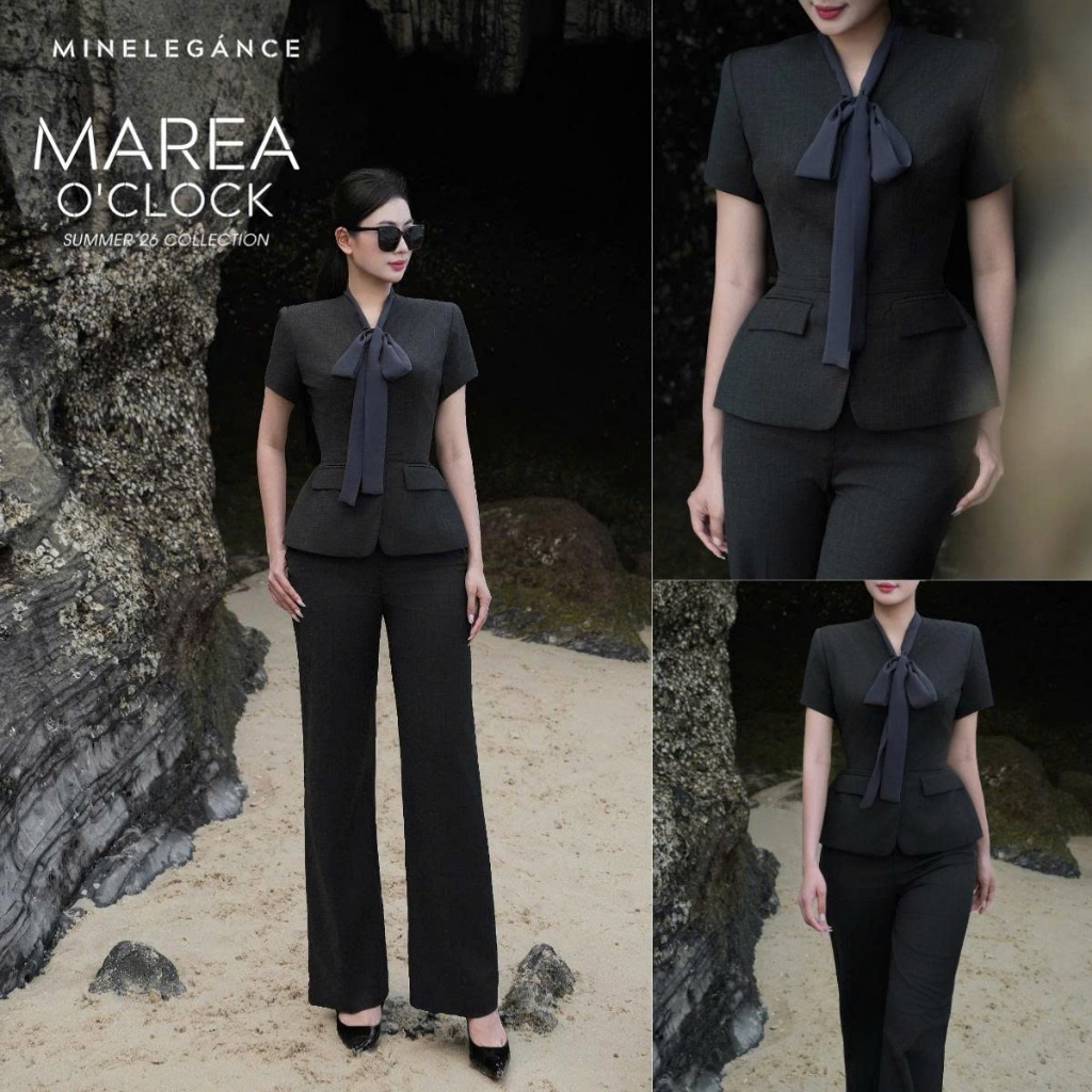 MINELEGÁNCE | SET VEST CỔ NƠ & QUẦN ỐNG ĐỨNG CÔNG SỞ, SANG TRỌNG - MIN35