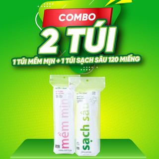 [COMBO DÙNG THỬ] 1 Bông Tẩy Trang Sạch Sâu 120 miếng + 1 Bông Tẩy Trang Mềm Mịn 120 miếng