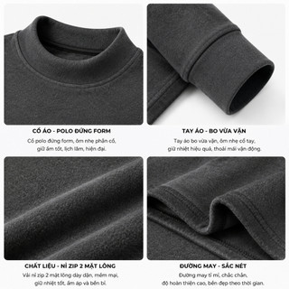 Áo Giữ Nhiệt Nam Mặc Ngoài Vải Zip 2 Mặt Lông Mềm Mát Thoáng Khí Form Chuẩn Phong Cách Năng Động