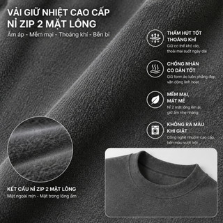 Áo Giữ Nhiệt Nam Mặc Ngoài Vải Zip 2 Mặt Lông Mềm Mát Thoáng Khí Form Chuẩn Phong Cách Năng Động