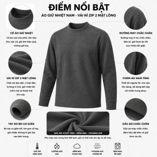 Áo Giữ Nhiệt Nam Mặc Ngoài Vải Zip 2 Mặt Lông Mềm Mát Thoáng Khí Form Chuẩn Phong Cách Năng Động