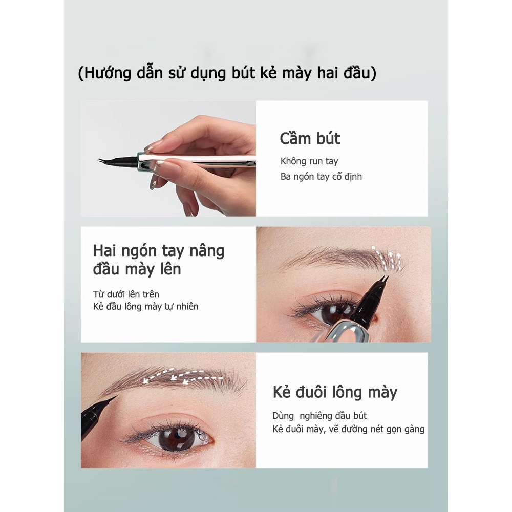 Bút kẻ mày hai đầu siêu mảnh, chống nước chống mồ hôi, nét vẽ mượt đều, tạo dáng tự nhiên phù hợp người mới