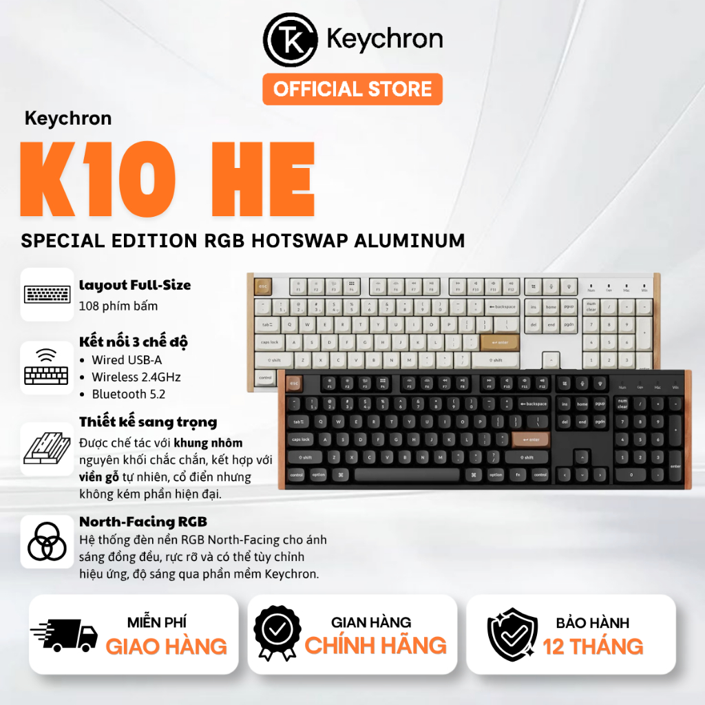 Bàn phím cơ không dây Keychron K10 HE Special Edition RGB Hotswap Aluminum (Magnetic Sw) - Bảo hành 12 tháng | BigBuy360 - bigbuy360.vn