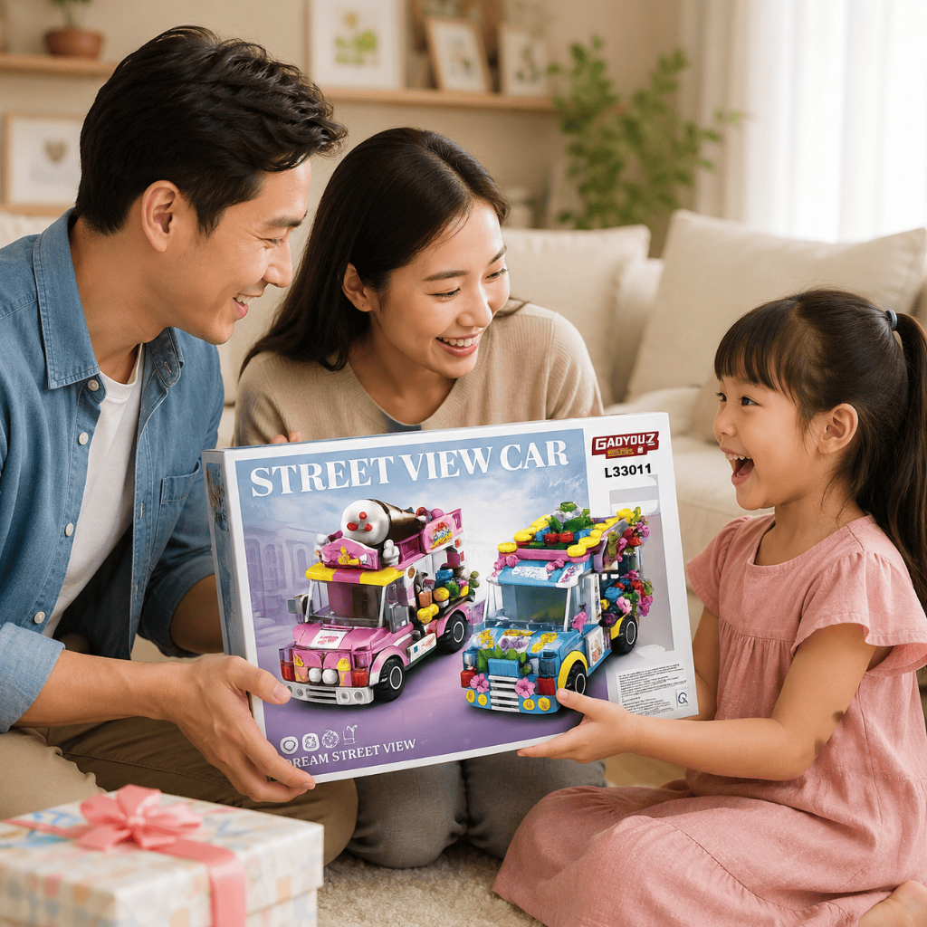 Bộ Lắp Ráp Xe Kem, Đồ Chơi Xếp Hình Xe Bán Kem Sáng Tạo, Quà Tặng Cho Bé, Đồ Chơi Cho Bé
