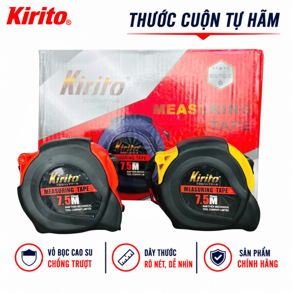 [HỘP 12 CHIẾC] Thước Cuộn 5m / 7.5m / 10m – Bọc Cao Su, Cơ Chế TỰ HÃM Mới, Dây Cứng, Rút Mượt