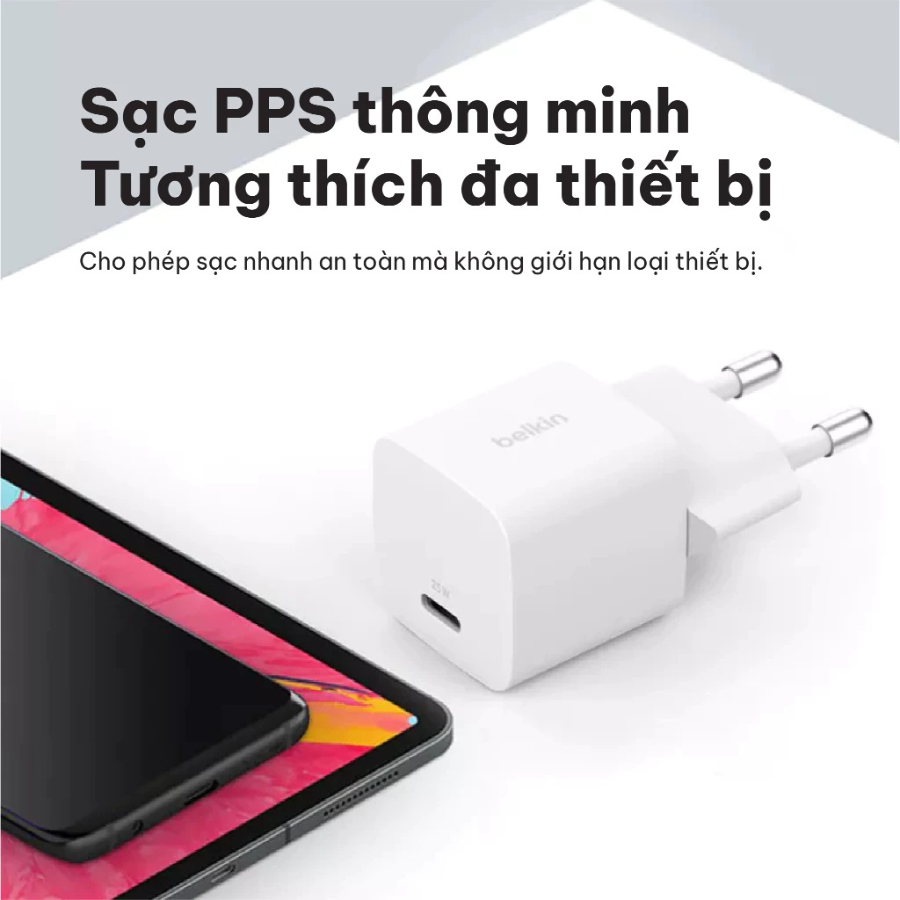 Củ Sạc Nhanh Belkin 25W USB-C PD3.1 Wall Charger - Hàng Chính Hãng