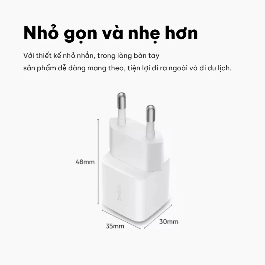 Củ Sạc Nhanh Belkin 25W USB-C PD3.1 Wall Charger - Hàng Chính Hãng