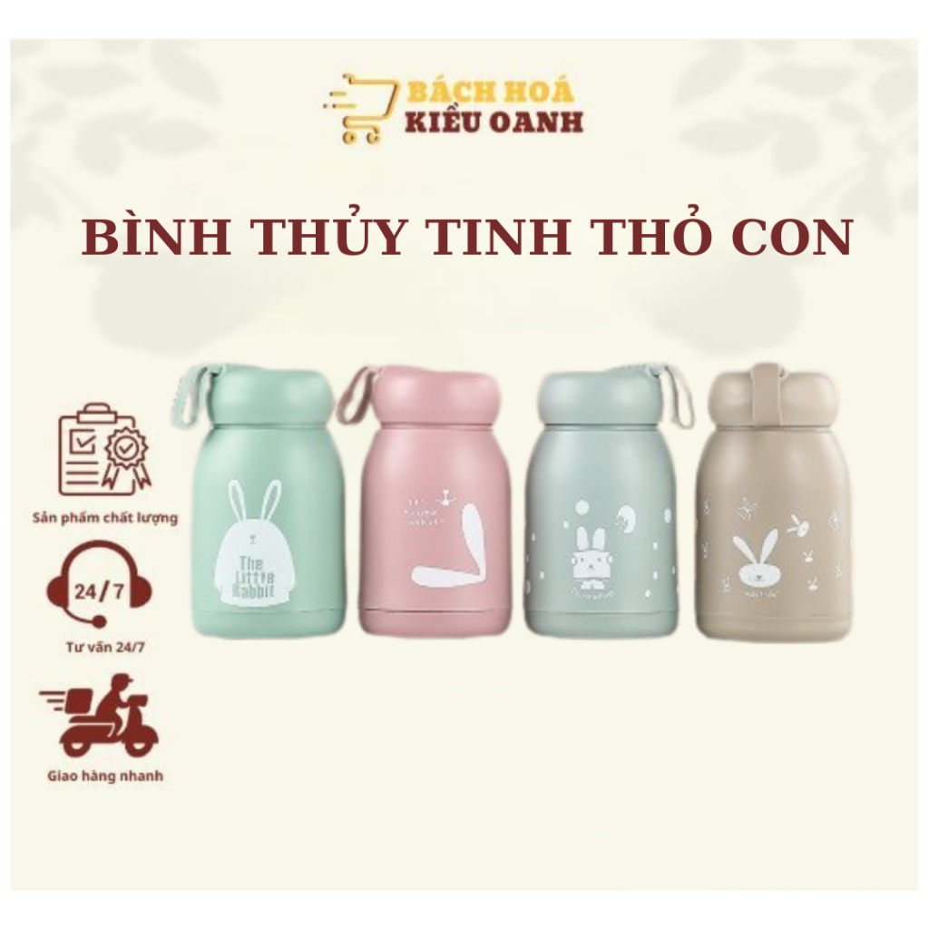 Bình Nước Thuỷ Tinh 320ml Hình Thỏ Dễ Thương Bọc Nhựa Lúa Mạch  Nhẹ Gọn Nắp Kín Chống Rò Rỉ Phù Hợp Đi Học Đi L