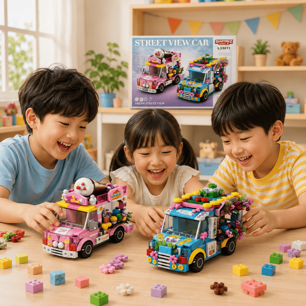Bộ Lắp Ráp Xe Kem, Đồ Chơi Xếp Hình Xe Bán Kem Sáng Tạo, Quà Tặng Cho Bé, Đồ Chơi Cho Bé