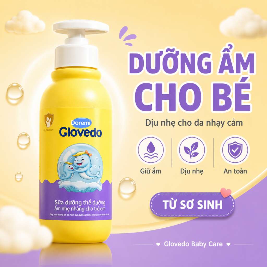 Sữa Dưỡng Thể Cho Bé Glovedo Dưỡng Ẩm Dịu Nhẹ, An Toàn Cho Da Nhạy Cảm, Trẻ Sơ Sinh Có Thể Dùng