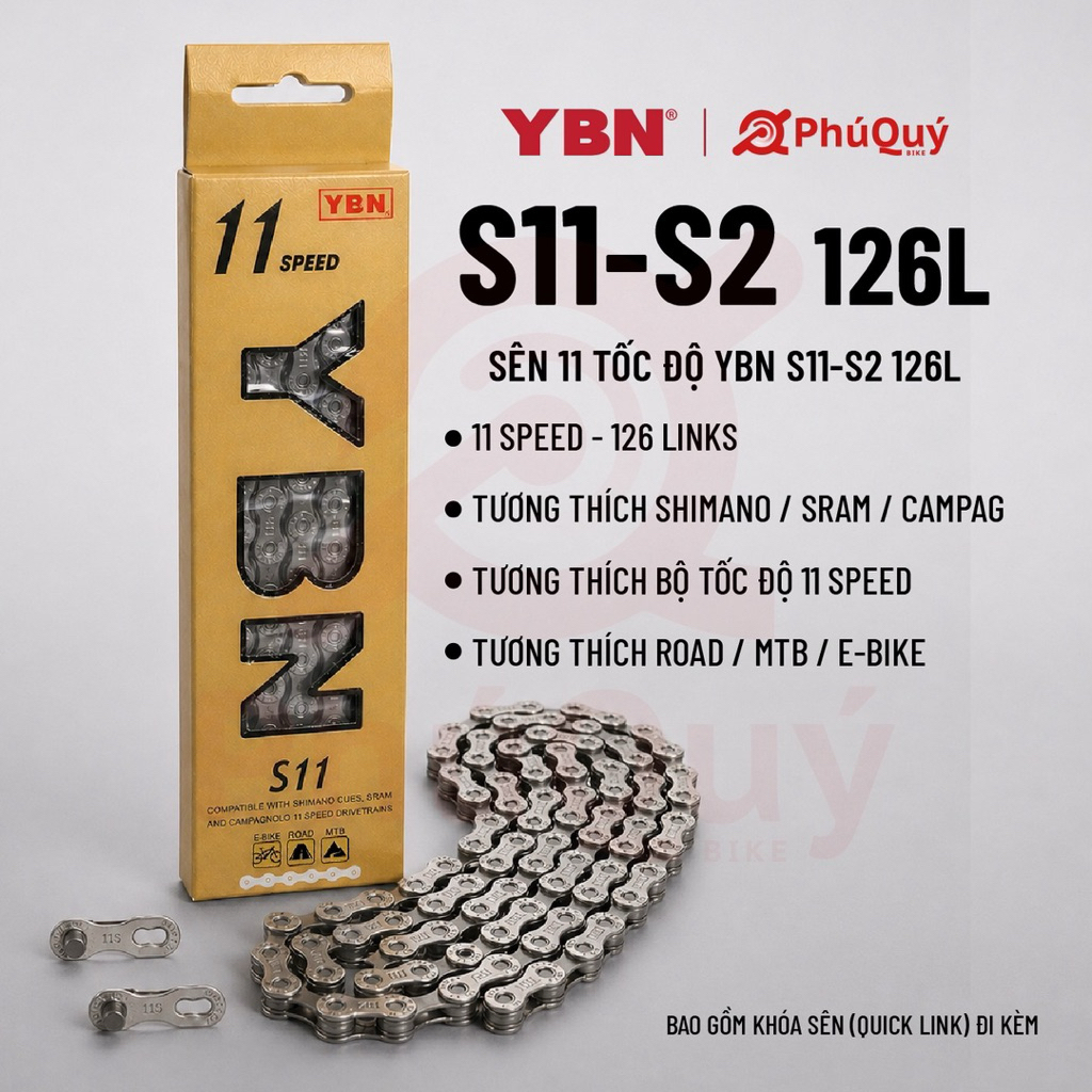 Sên Xích Xe Đạp 11 Tốc Độ YBN S11  116L/126L Đài Loan Kèm Khoá Sên