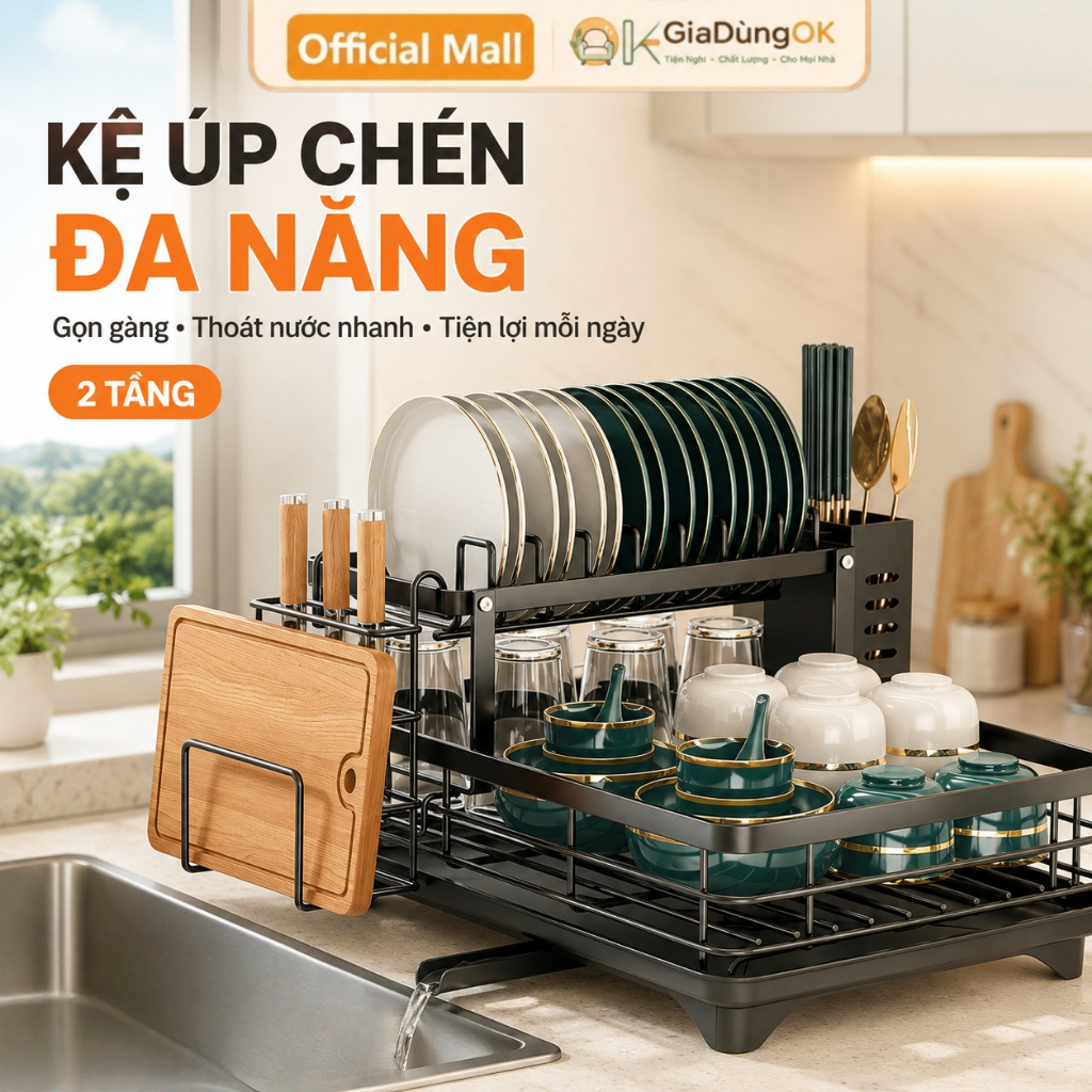 Giá Úp Chén 2 Tầng Đa Năng - Thoát Nước Nhanh, Sạch Sẽ - Kệ Để Bát Đĩa Tiện Lợi Cho Mọi Nhà