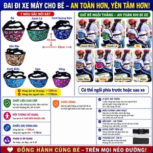 Đai Lớn đi xe máy cho bé từ 1-10 tuổi dày dặn họa tiết đáng yêu , Chống Thấm Nước An Toàn Cho Bé