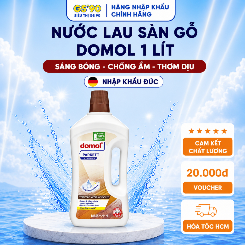 Nước Lau Sàn Gỗ Domol Parkett Bodenpflege 1L giúp giữ màu và bóng gỗ, chống mọt và bám vân gỗ