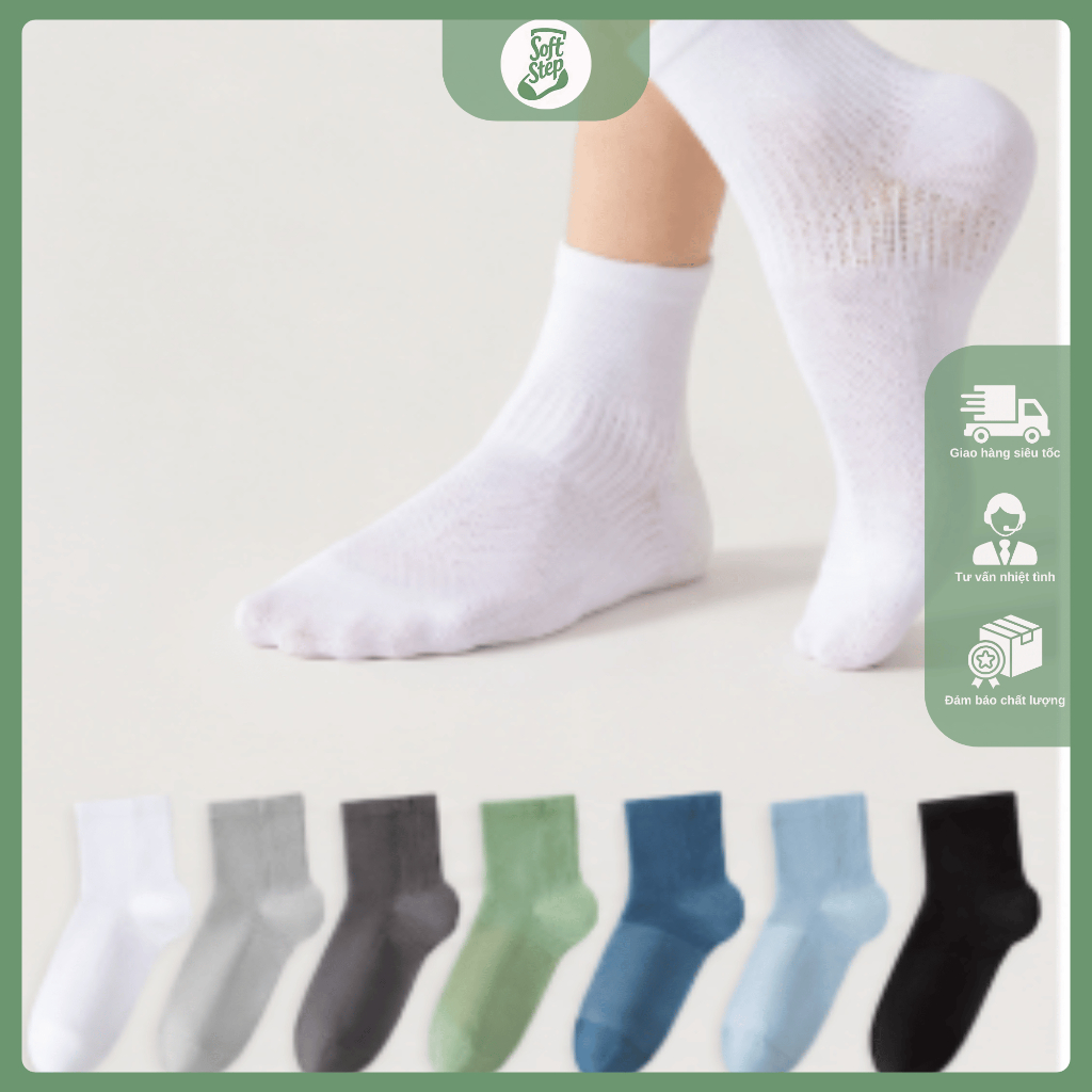 Tất/Vớ Dành Cho Nam Nữ Ngắn Kháng Khuẩn Khử Mùi -SoftStep – Mềm Mại, Thoáng Khí, Đánh Bay Mùi Hôi