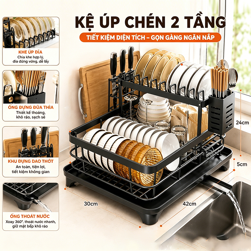 Giá Úp Chén 2 Tầng Đa Năng - Thoát Nước Nhanh, Sạch Sẽ - Kệ Để Bát Đĩa Tiện Lợi Cho Mọi Nhà