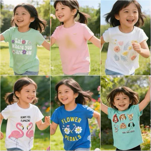 Áo phông bé gái họa tiết xinh 0659L L044 size 2–10 tuổi (10–32kg), áo thun trẻ em co giãn, thoáng mát, xuất dư xịn