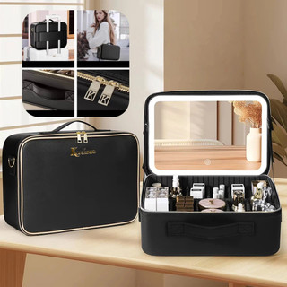 Cốp Makeup Có Gương LED - Vách Ngăn Tháo Rời - Đeo Chéo - Móc Treo Vali Kéo - Chống Nước [TẶNG QUÀ]