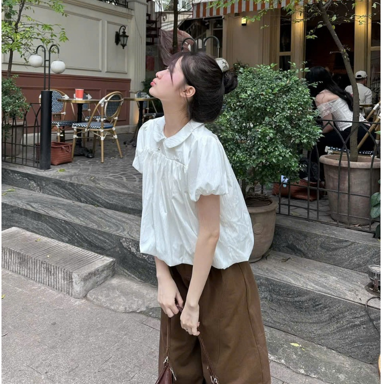 Áo Kiểu Nữ, Áo Bí Cổ Sen Tay Bồng Nàng Thơ Đi Cafe Dạo Phố, Đi Làm,Đi Biển Xinh Xắn Form Babydoll MA 4313