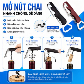 Dụng Cụ Mở Rượu Vang 4 Trong 1 Đa Năng, Khui Bia Inox, Dao Cắt Seal Mở Nút Chai