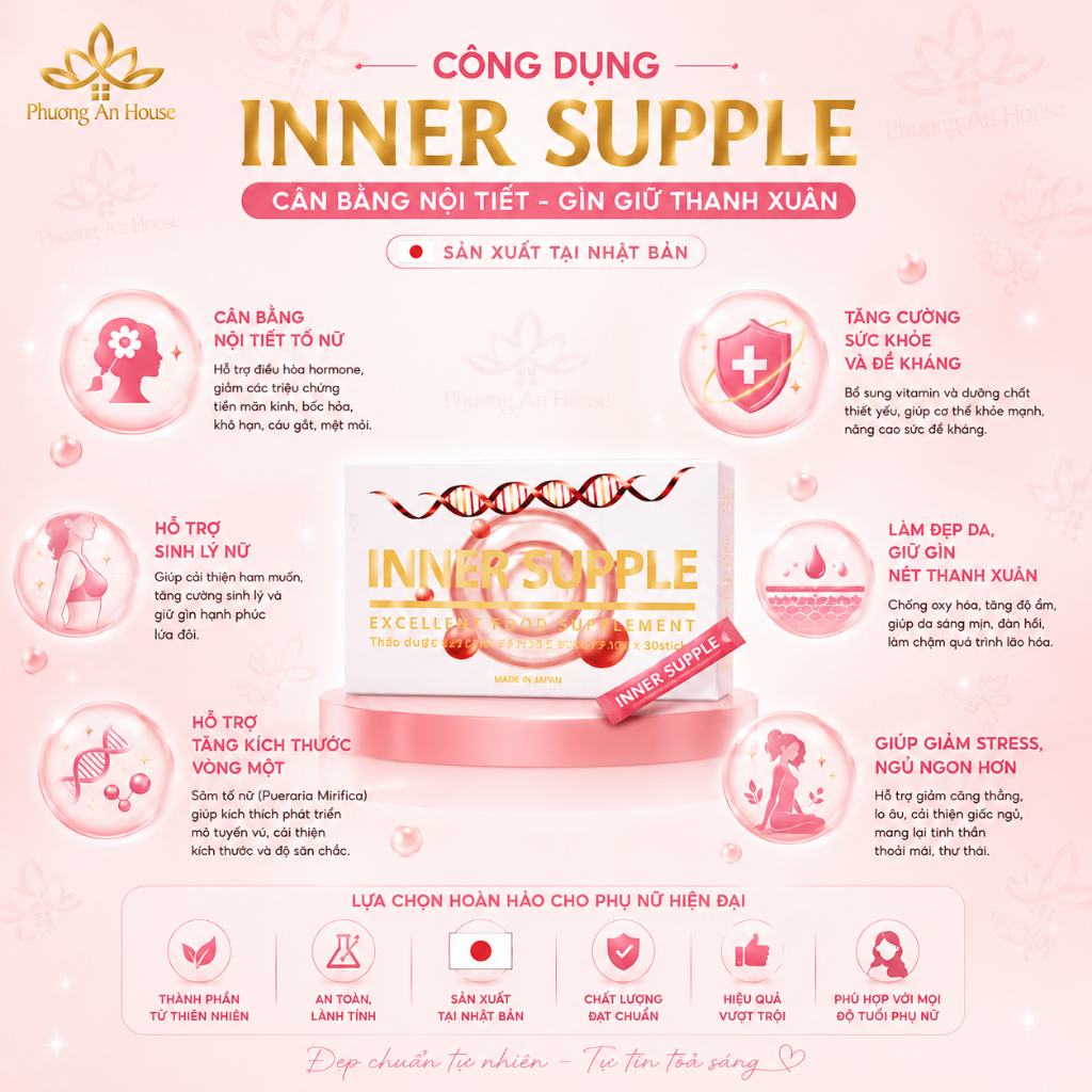 Viên Uống và Nước Uống Inner Supple Nhật Bản Tăng Nội Tiết Tố Nữ