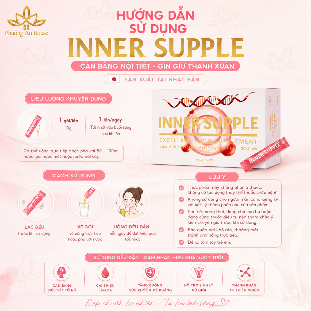 Viên Uống và Nước Uống Inner Supple Nhật Bản Tăng Nội Tiết Tố Nữ