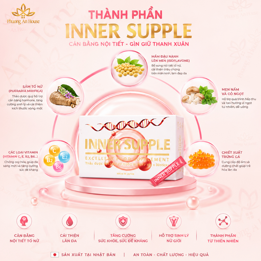 Viên Uống và Nước Uống Inner Supple Nhật Bản Tăng Nội Tiết Tố Nữ