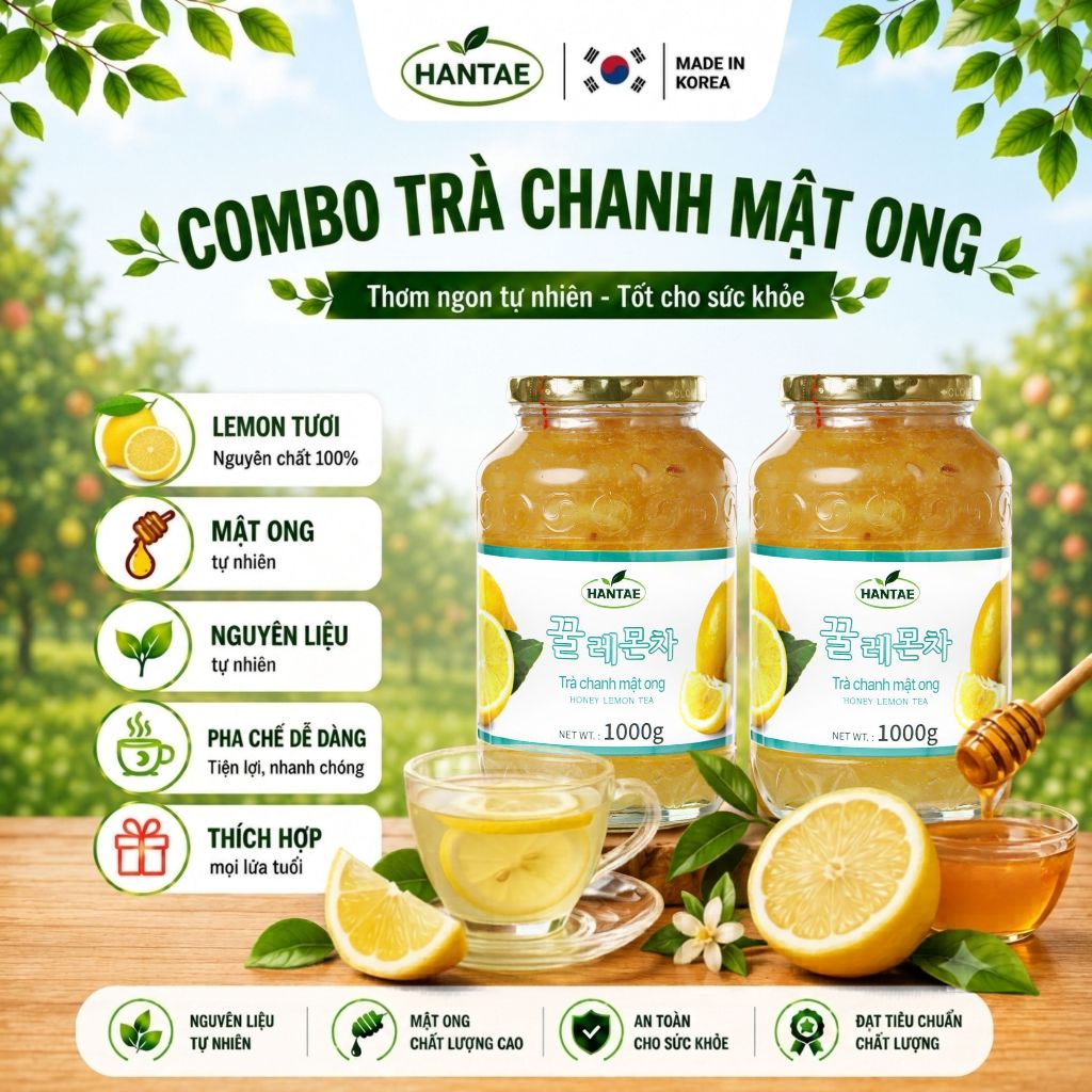 Combo 2 Hũ Trà Chanh Mật Ong Hàn Quốc HANTAE