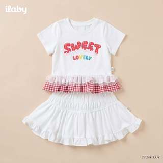 Mix set bộ bé gái ILABY HCM áo thun cotton phối viền caro bèo và chân váy xòe xinh xắn [3959+3882]