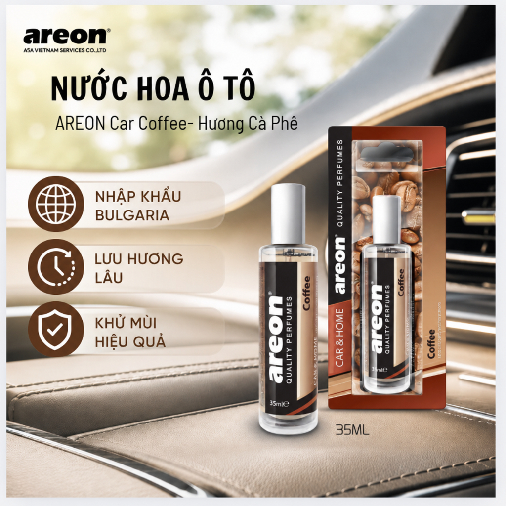 Nước Hoa Ô Tô AREON Car Coffee 35ml Nhập Khẩu Bulgaria- Hương Cà Phê Thơm Lâu, Phụ Kiện Ô Tô Cao Cấp