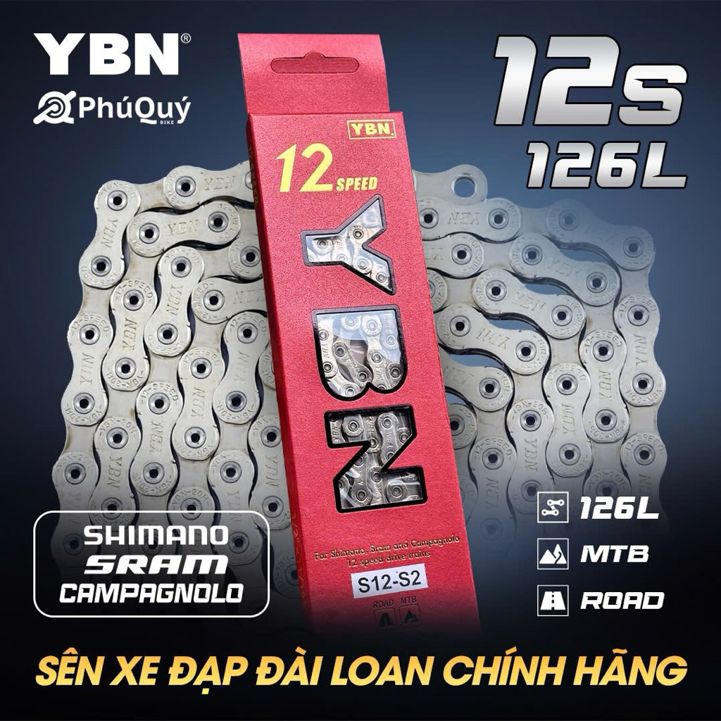 Sên Xích Xe Đạp 12 Tốc Độ YBN S12  116L/126L Đài Loan Kèm Khoá Sên