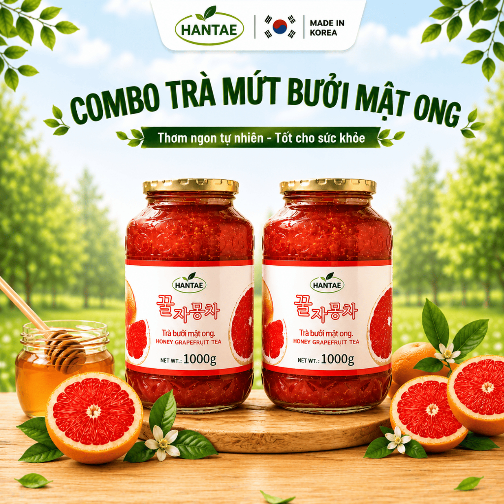(Vị nhẫn đắng )Combo 2 Trà (Mứt) Bưởi Mật Ong Hàn Quốc Hantae